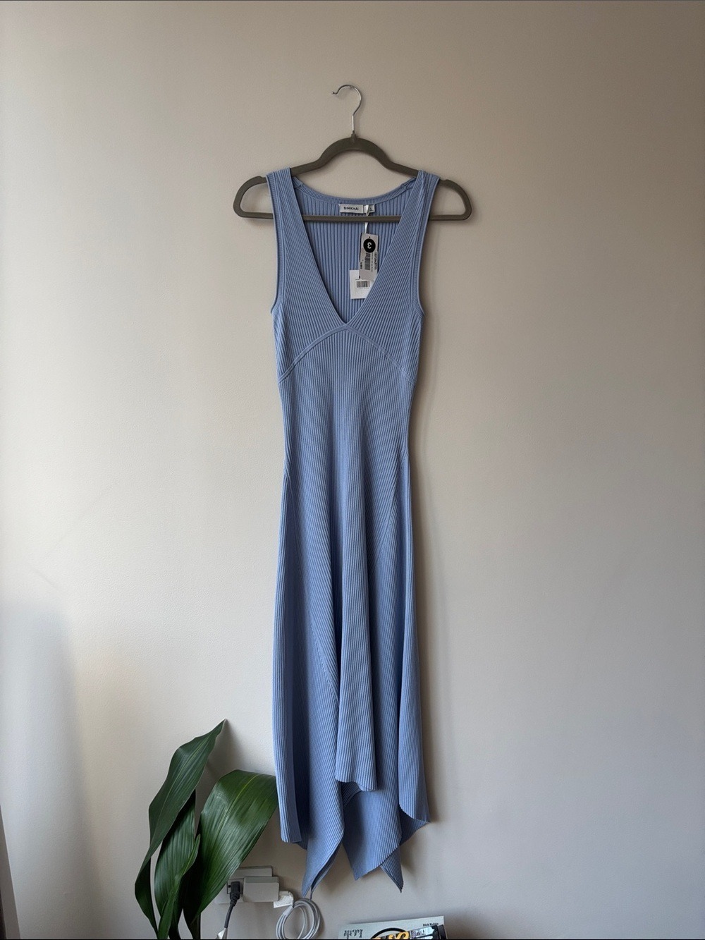 SIMKHAI Blue Ribbed Knit Handkerchief Maxi Dress - Picture 2 of 10